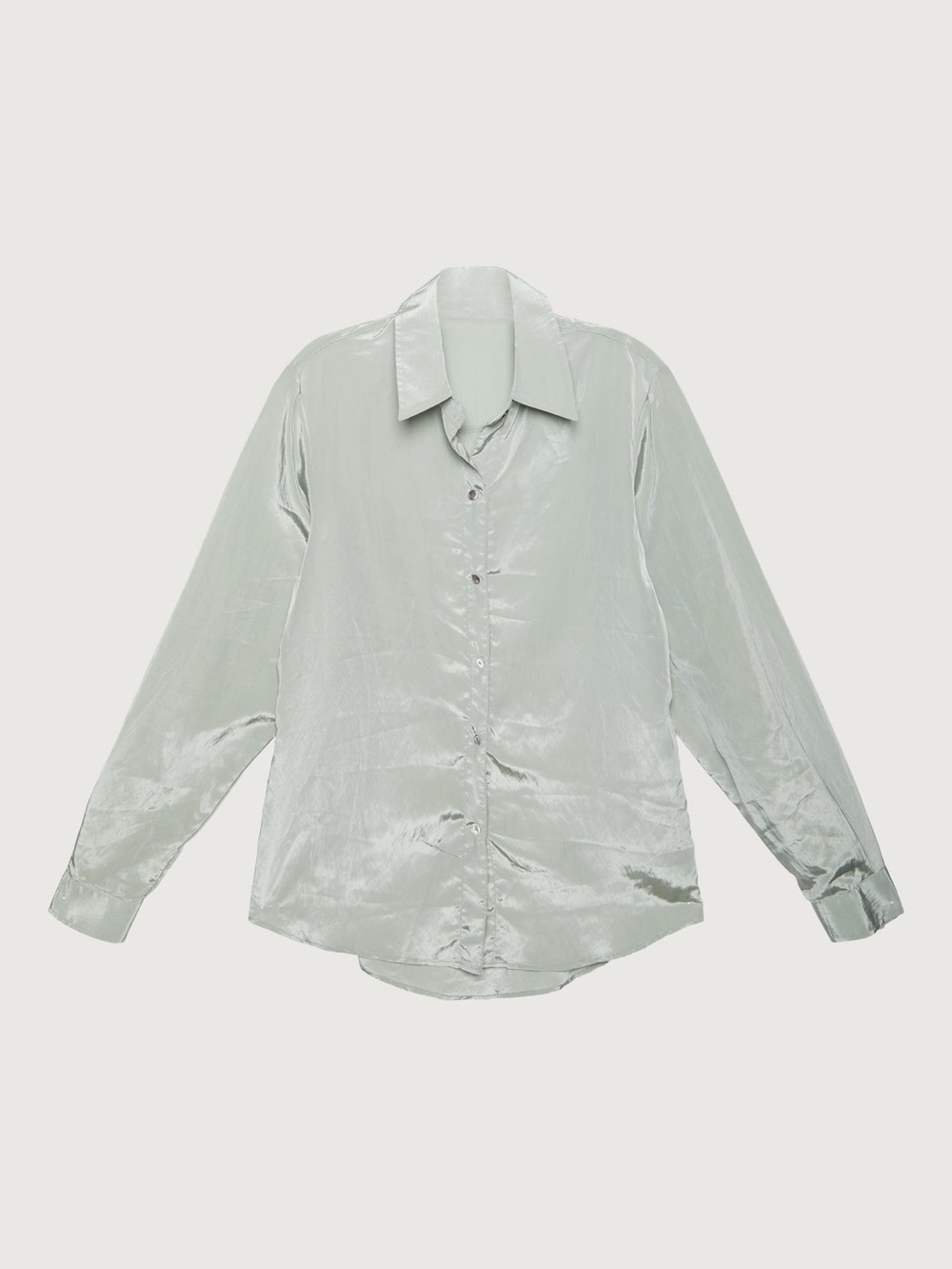 Oak + Fort metallic green/grey button up silk like long sleeve Size S
